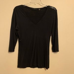 3/4 Length V-Neck Black Shirt